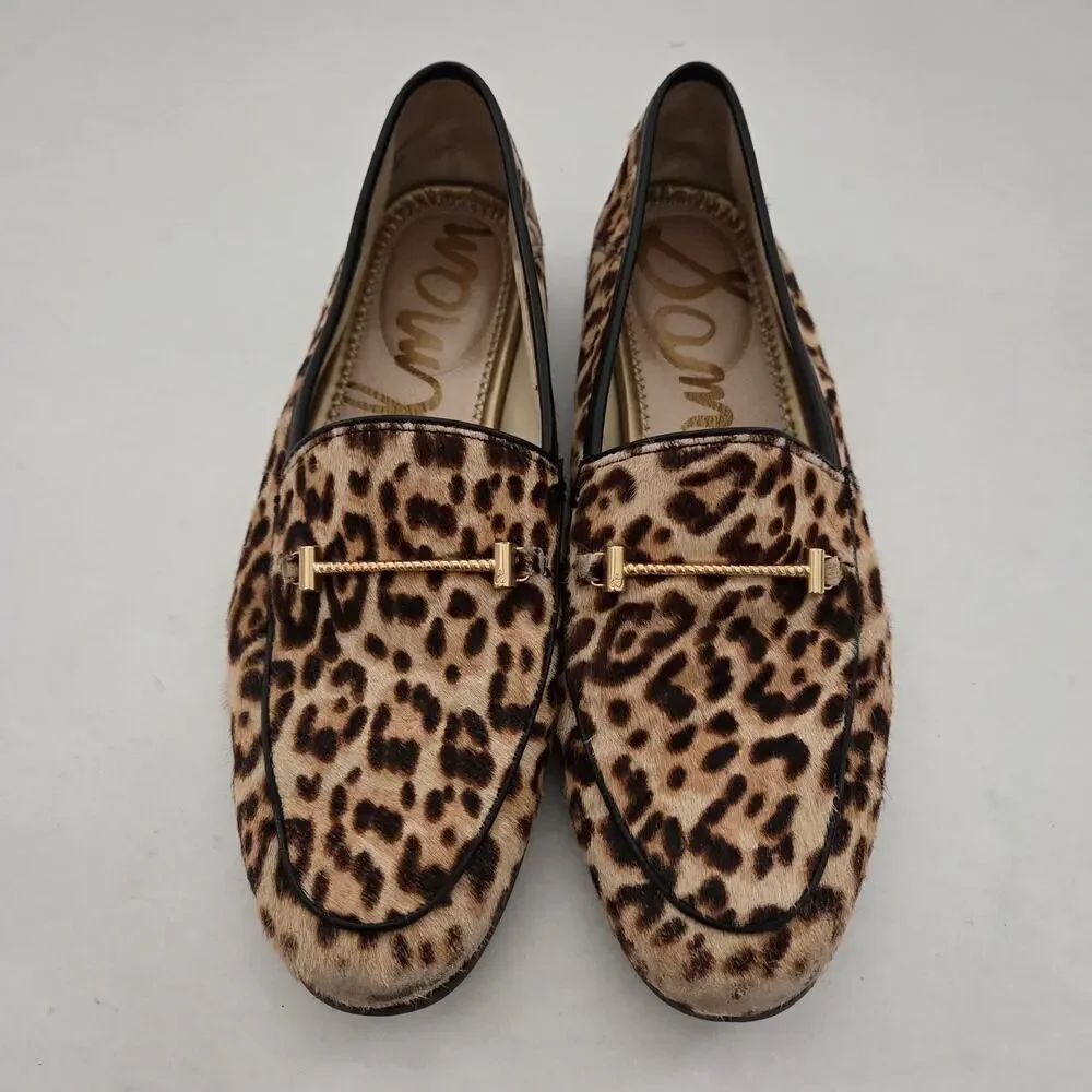 Sam Edelman Lior Leather Calf Hair Leopard Print Bridle Loafers Sz 8.5 Academia - Picture 2 of 11